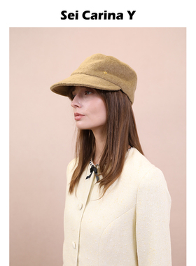Sei Carina Y小花logo毛呢骑士帽马术帽子贝雷帽秋冬优雅女显脸小