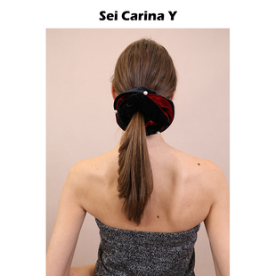 Sei Carina Y红玫瑰丝绒发圈女百搭时尚大肠圈头绳发饰圣诞新年