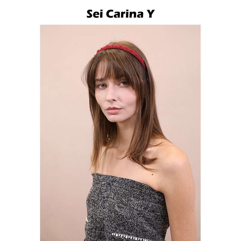 Sei Carina Y红色手工珠绣细发箍圣诞新年新款不勒头百搭时尚女