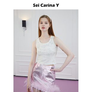 外穿百搭新款 Y花纹logo背心女夏季 小众设计感上衣内搭 Carina Sei