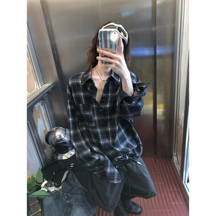 美式 衬衫 格纹男时尚 百搭宽松休闲复古长袖 秋冬新款 阿荒与阿卤