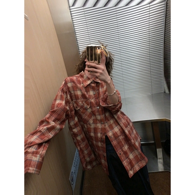 阿荒与阿卤扎染格纹长袖衬衫