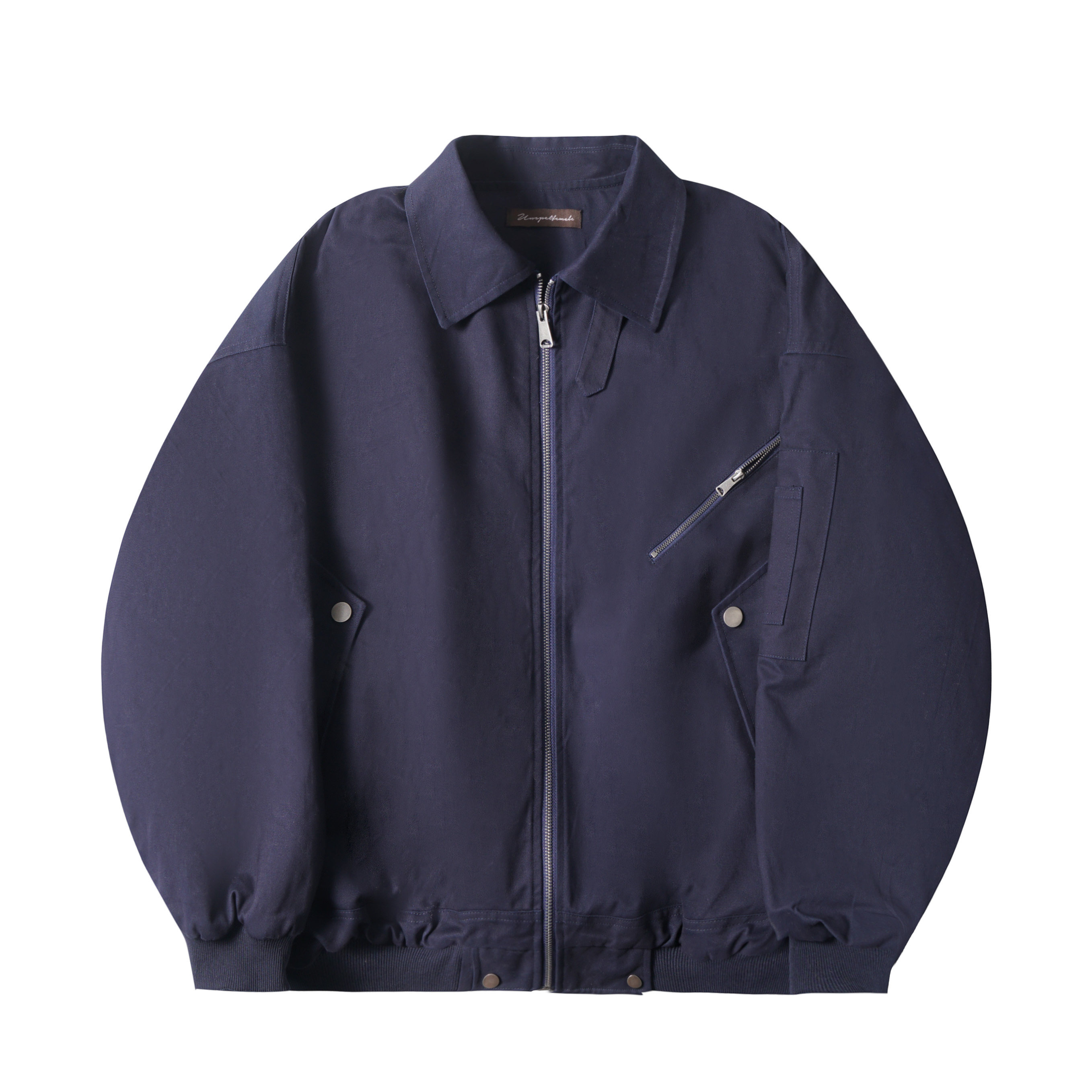 ahyala 美式复古女棉衣深蓝色街头拉链连帽棉服翻领保暖夹克外套