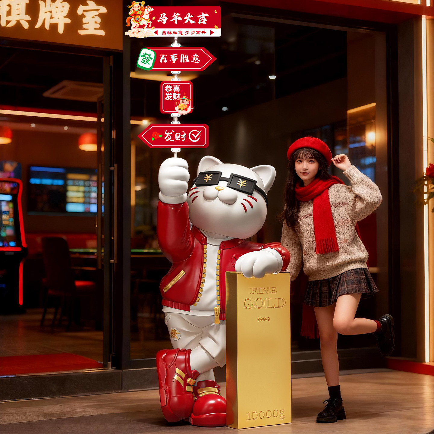 招财猫摆件落地大型公司店铺前台门口装饰品高档新春开业大吉礼物