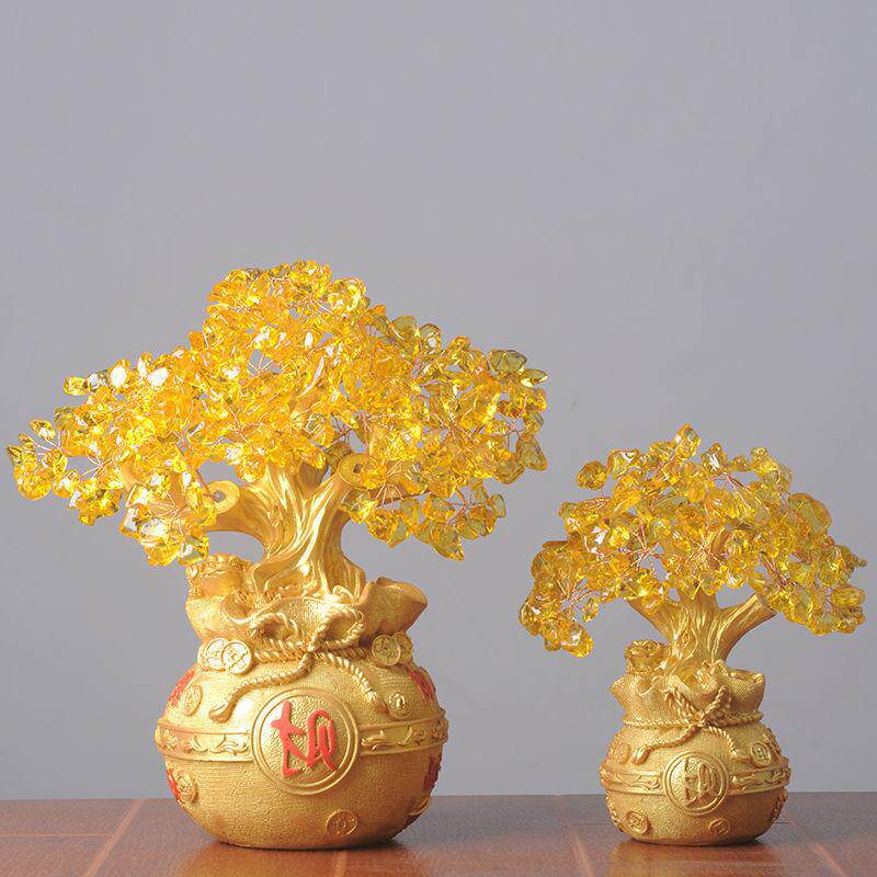 黄摇钱树摆件招财树家居酒柜装饰品客厅工艺品发财树开业礼品