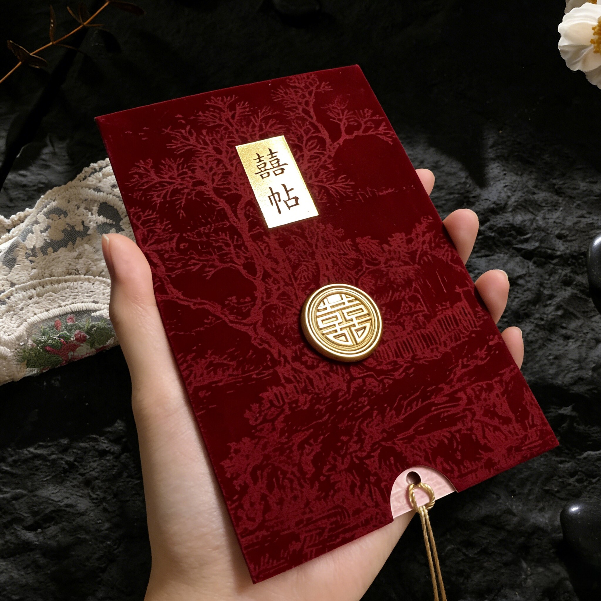 请帖结婚邀请函2026新款婚礼请柬定制打印高级感回门宴丝绒布喜帖图片