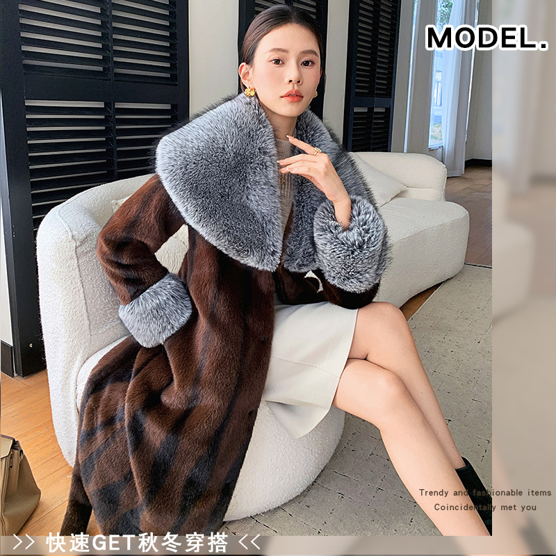 十字貂秋冬新款皮草外套女加长款貂毛大衣韩版狐狸毛领仿皮草外套