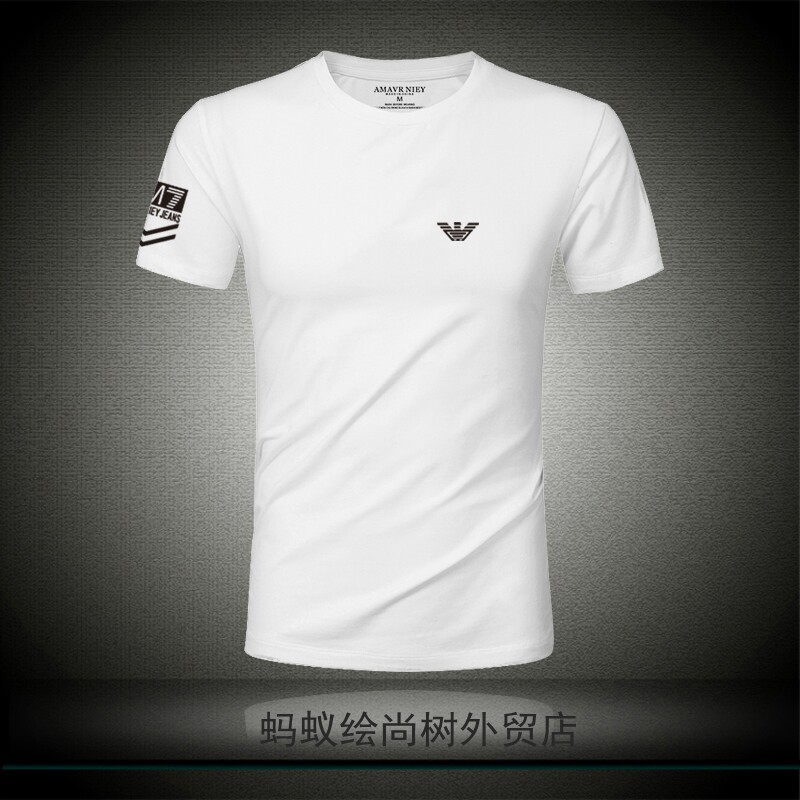 大牌欧美短袖t恤男士修身圆领印花莫代尔半袖弹力百搭简约体恤男T