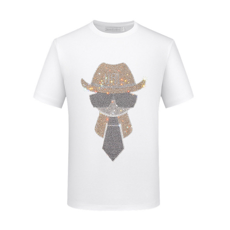 专柜正品潮牌男士短袖t恤夏季烫钻美式潮流老佛爷弹力修身半袖衫