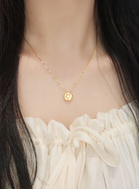 s925纯银小金花项链女立体拉丝工艺镶钻小众设计感甜美花朵锁骨