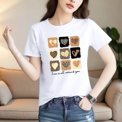 上衣爆款韩版网红女INS印花几何可爱休闲圆领通勤打底衫短袖T恤