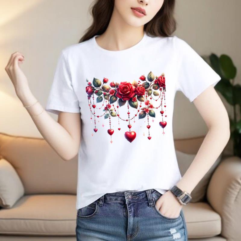 上衣爆款花卉甜美韩版网红女INS印花休闲圆领通勤打底衫短袖T恤