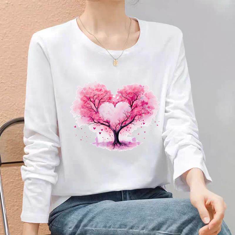 女印花外穿休闲时尚新款通勤爱心气质流行网红爆款圆领长袖T恤