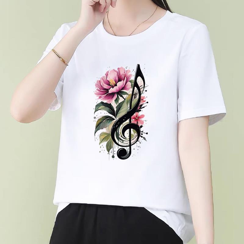洋气韩版女圆领通勤INS印花上衣爆款个性甜美休闲打底衫短袖T恤