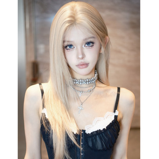 许昌若兰假发女小额蕾丝款 中分长直发校园韩系日常自然白金色