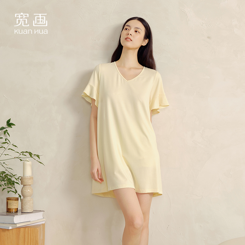 宽画V领睡衣女款夏季柔软舒适裙