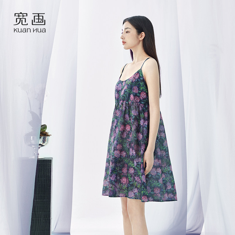 宽画丝绵睡裙高级感女复古碎花