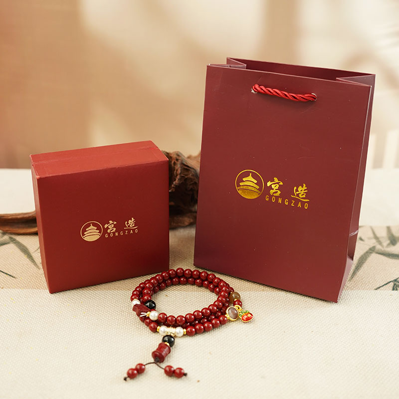 宫造红韵呈祥朱砂三圈手串女士马年本命年朱砂手链太岁新年礼物男
