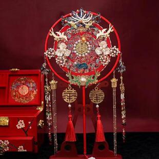 金色秀禾团扇女古装结婚用的扇子个性工艺新娘长柄接亲国风高级新