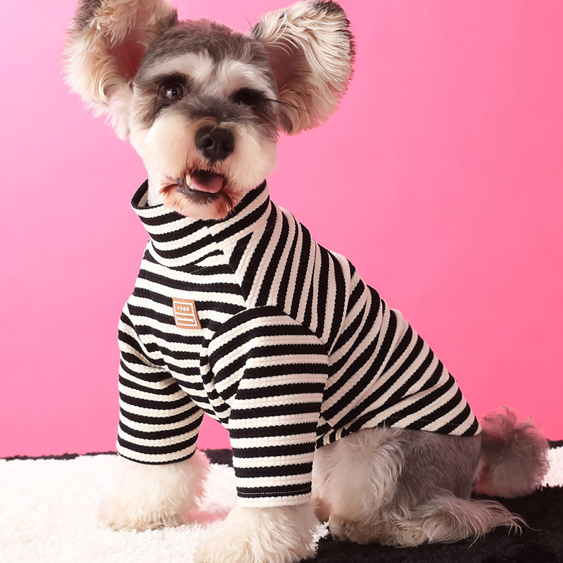 宠物衣服秋冬装小狗狗博美泰迪马尔济斯高领条纹打底衫雪纳瑞比熊