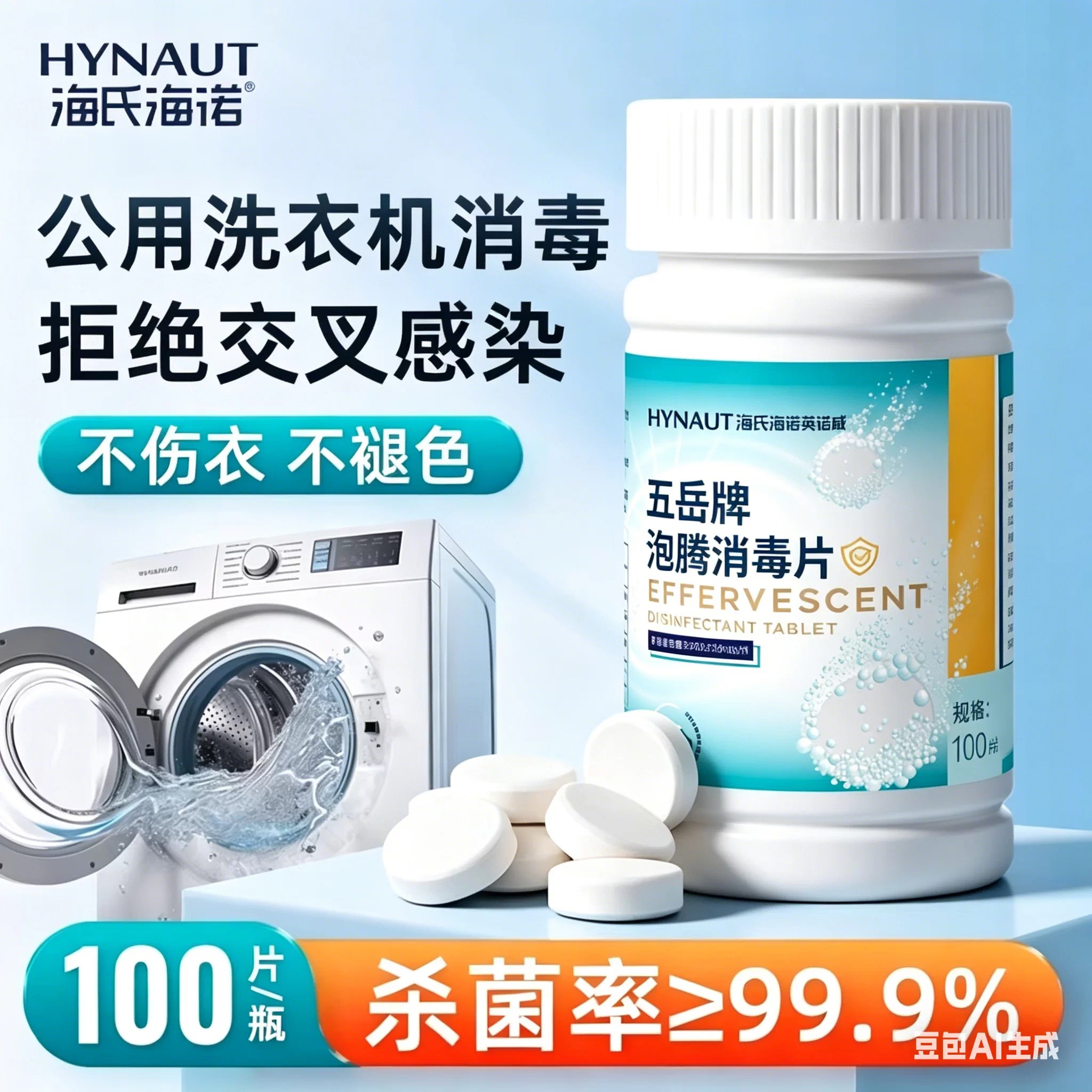 海氏海诺次氯酸消毒片泡腾片公共洗衣机宿舍用清洗剂衣服清洁杀菌
