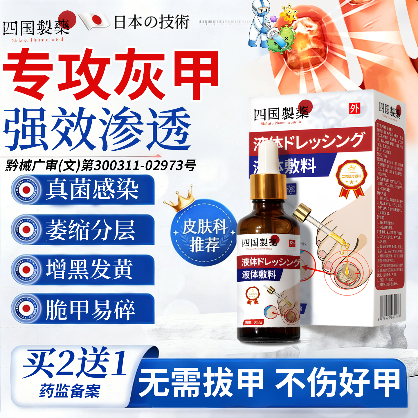 四国制药正品灰指甲趾指甲空甲膏脱抑菌液水甲沟炎凤仙花修甲刀