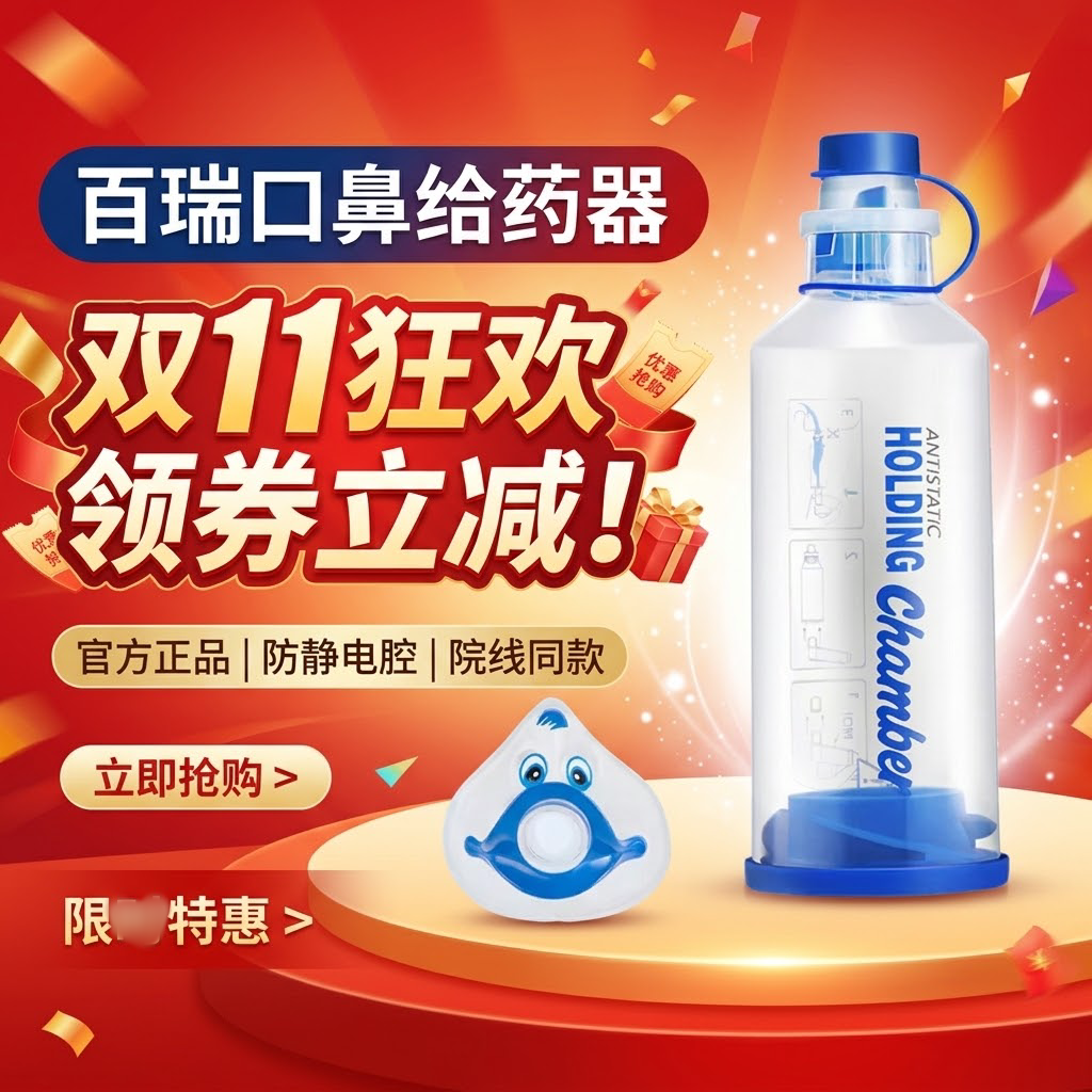 百瑞口鼻气雾给药器儿童成人储雾罐家用医用雾化器带面罩气雾给药
