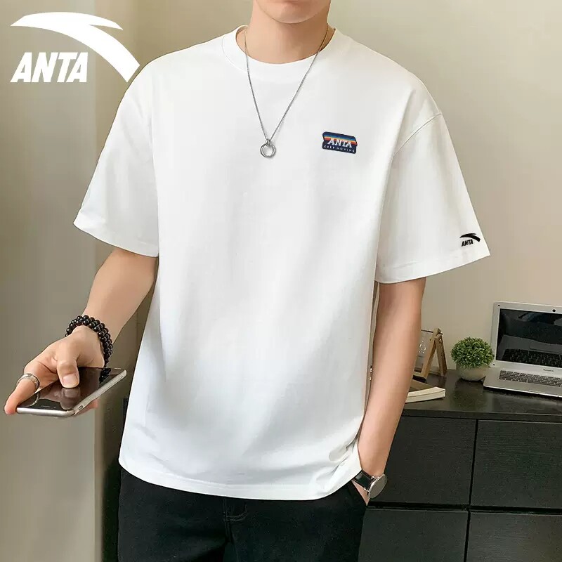安踏短袖t恤男2024夏季新款圆领透气半袖简约白色棉t宽松运动上衣