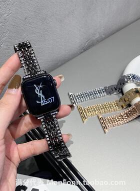 适用于苹果s10手表镶钻金属女applewatch89表带百搭iwatch6SE5432