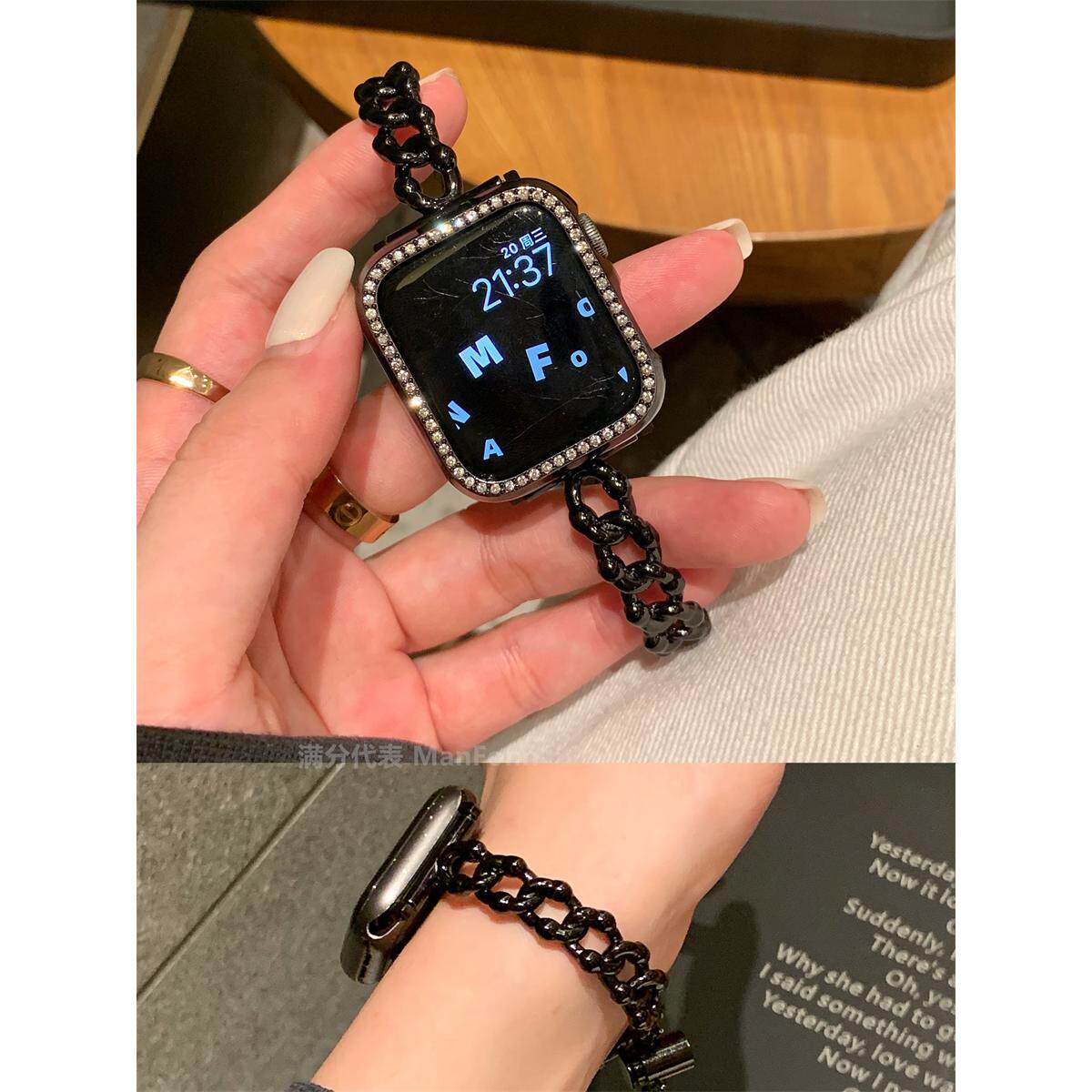 气质麻花手镯式金属链条表带适于applewatch987苹果10手表654SE女