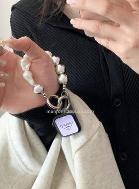 珍珠金属挂件链条适用iwatch89表带苹果10手表applewatch76SE腕带