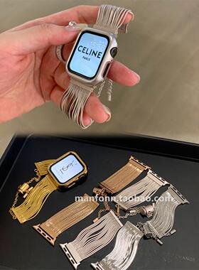 流苏金属链条小香风淑女s10表带适于苹果手表applewatch89代765SE