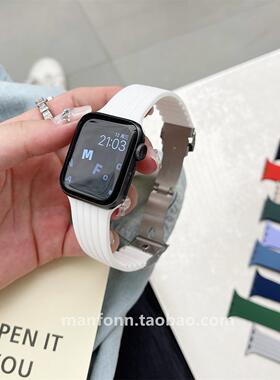 适用于iwatch10表带applewatch98SE苹果手表硅胶蝴蝶扣运动替换带
