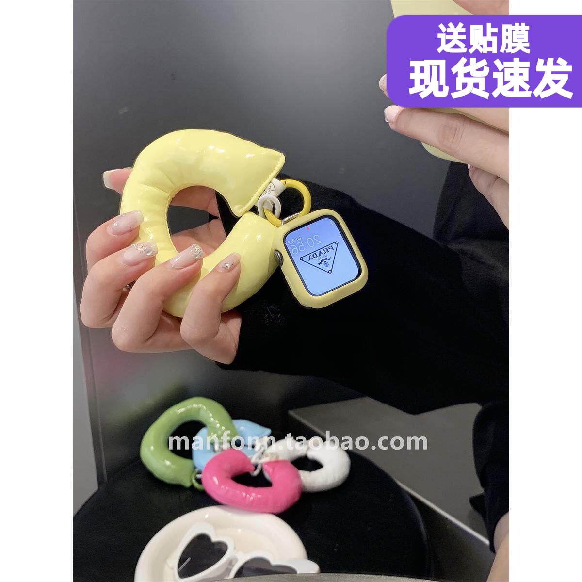 秋冬可爱挂件腕带applewatch1098表带适用苹果11手表iwatch7代6se