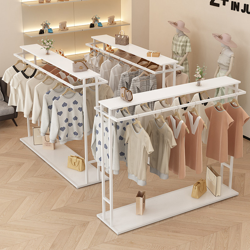 中岛架服装店落地展示架男女装童装双排中间货架简约双杠侧挂衣架