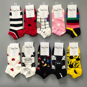 HappySocks袜子瑞典潮牌女船袜经典爱心条纹四季款棉时尚情侣短袜