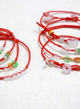 龙年手工编织玉石生肖红绳翡翠