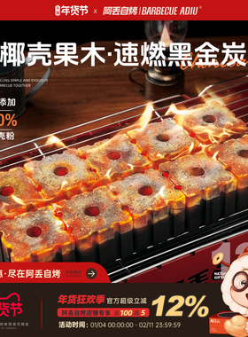 阿丢烧烤碳椰壳果木速燃炭无烟家用户外炭烤炉专用炭