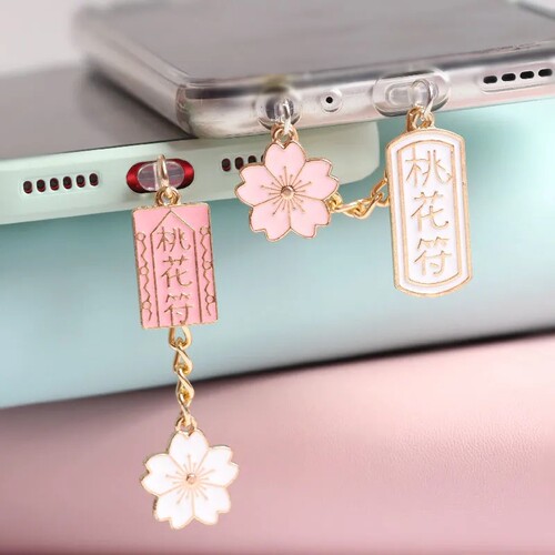 Charging Port Dust Plug Charm Kawaii Cherry Aux Headphone