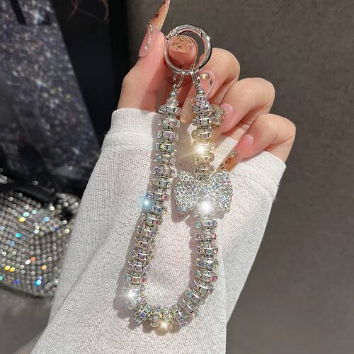 Rhinestone Bow phone wrist strap Crystal Bead Key Chains