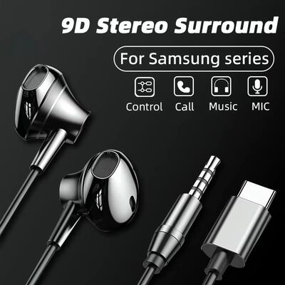 USB Type C In-Ear Wired Headphones 3.5mm Stereo Sport Music