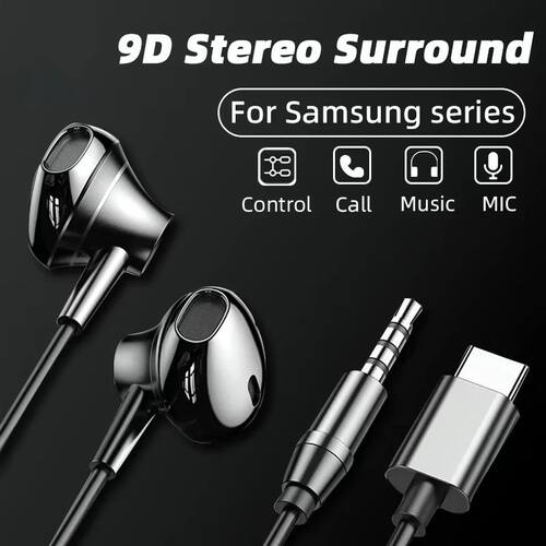 USB Type C In-Ear Wired Headphones 3.5mm Stereo Sport Music