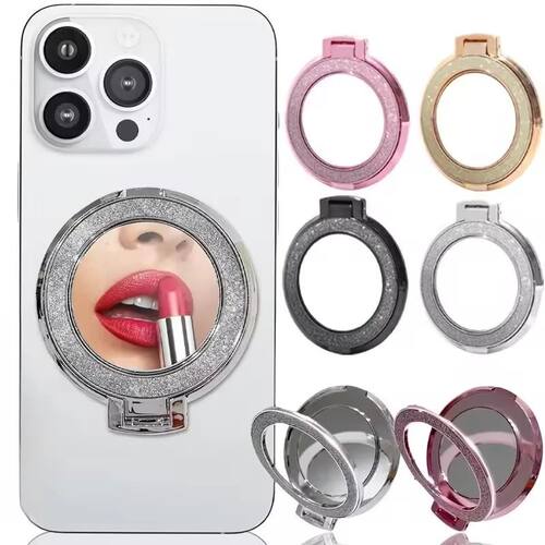 Glitter Mobile Phone Holder Ring Grip Round Mirror