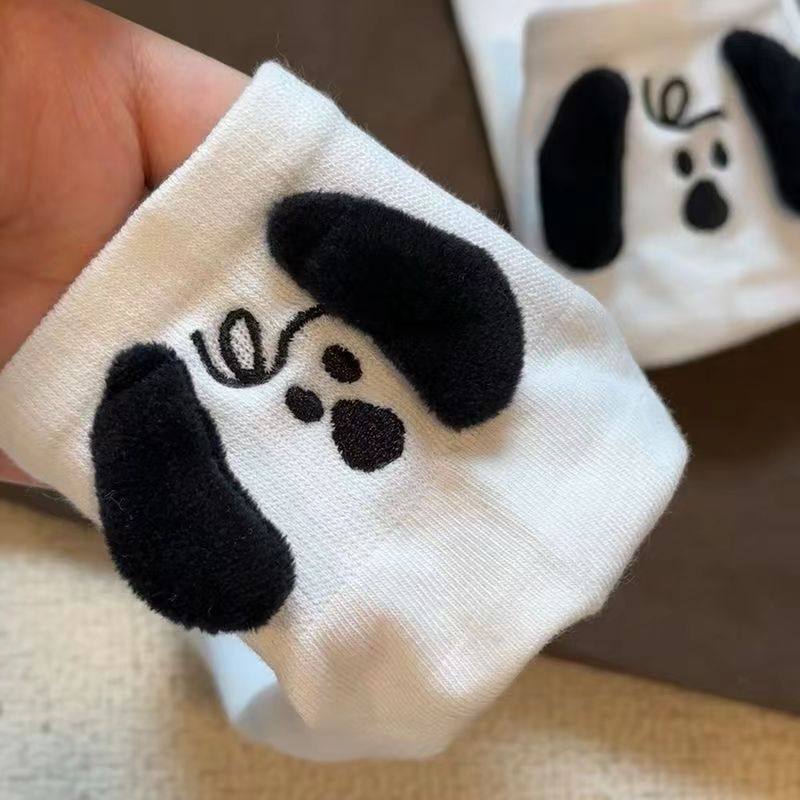 可爱小狗短袜女夏季薄款黑白色情侣日系无骨ins潮立体耳朵中筒袜,女士内衣/男士内衣/家居服,短袜,淘宝优惠券,粉丝福利购,淘宝优惠卷