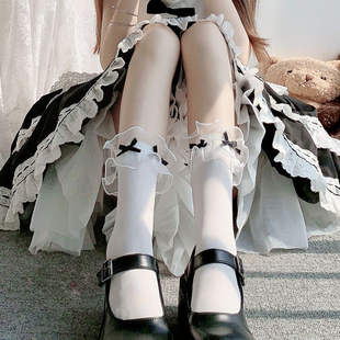 蝴蝶结袜子女中筒春夏季棉袜jk制服日系薄款搭配洛丽塔鞋的长筒袜