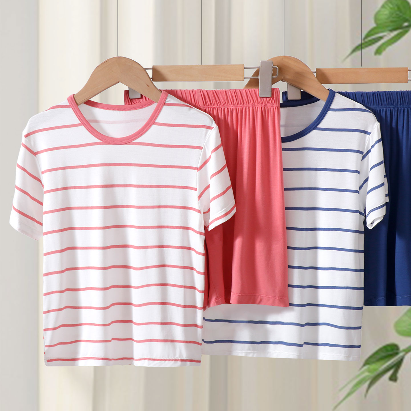 儿童莫代尔短袖套装夏季薄款凉感宽松半袖家居服男女童A类睡衣裤