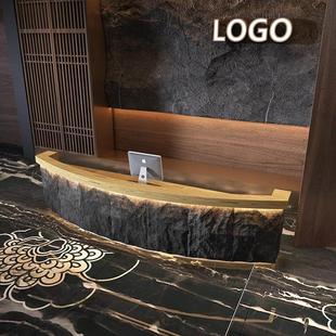 新中式接待台收银台弧形吧台服务台养生馆前台会所足浴店高端定制