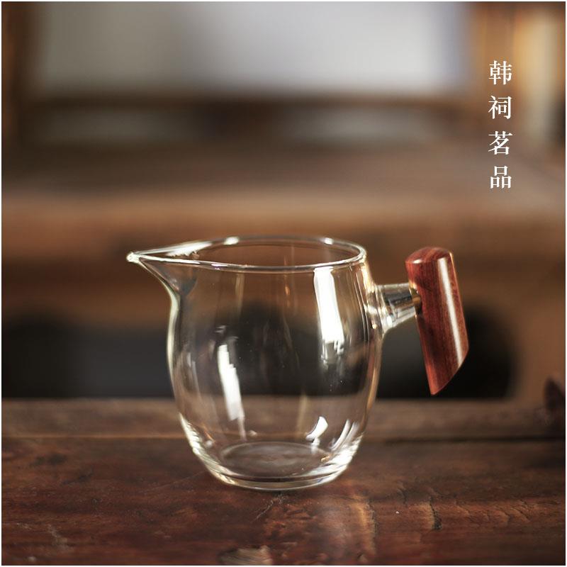 小莼｜玻璃公道杯木手柄茶道分茶器高透耐热耐高温复古泡茶公杯