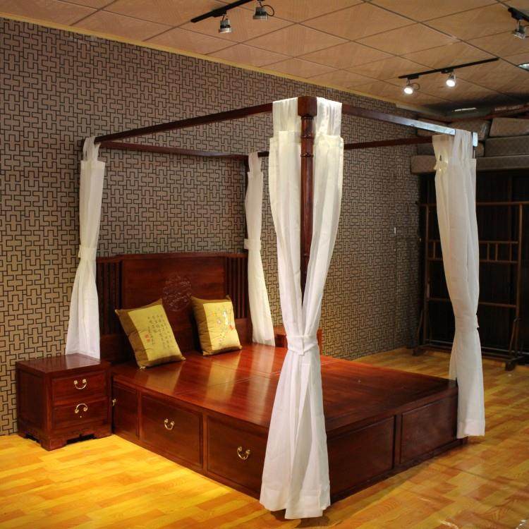 QAY家居新中式架子床拔步床四柱床高架床全实木储物床民宿床定制