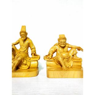 木雕七爷八爷黄杨木手工雕刻佛像谢必安范无救黑白无常精雕摆件